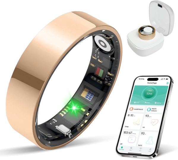 Smart Ring for Women & Men, Health Tracker with Sleep，Exercise Monitoring, iOS&Android Compatible, IP68 Waterproof, No Subscription, 5-Day Battery (Rose Gold, 7)