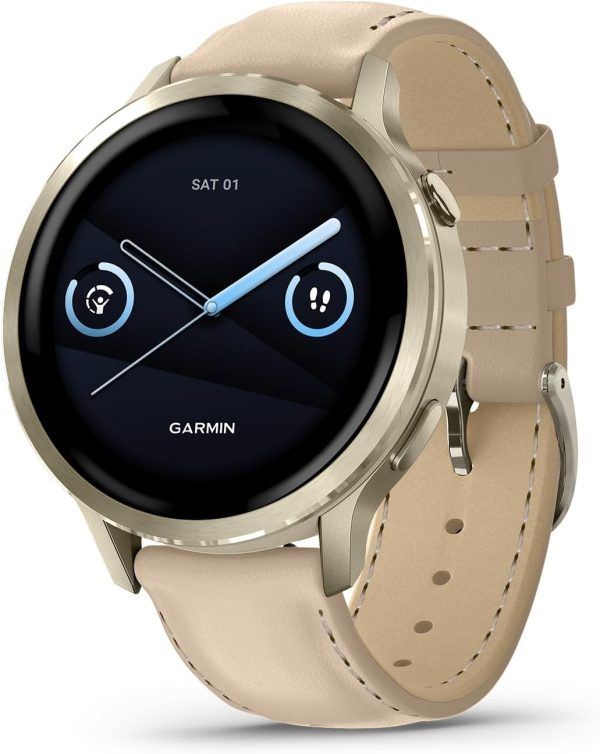 Garmin Venu 4, 41mm, Advanced Health and Fitness GPS Smartwatch, Bright and Colorful Display, Built-in Flashlight, 10 Days of Battery Life, Lunar Gold with Bone Silicone Band