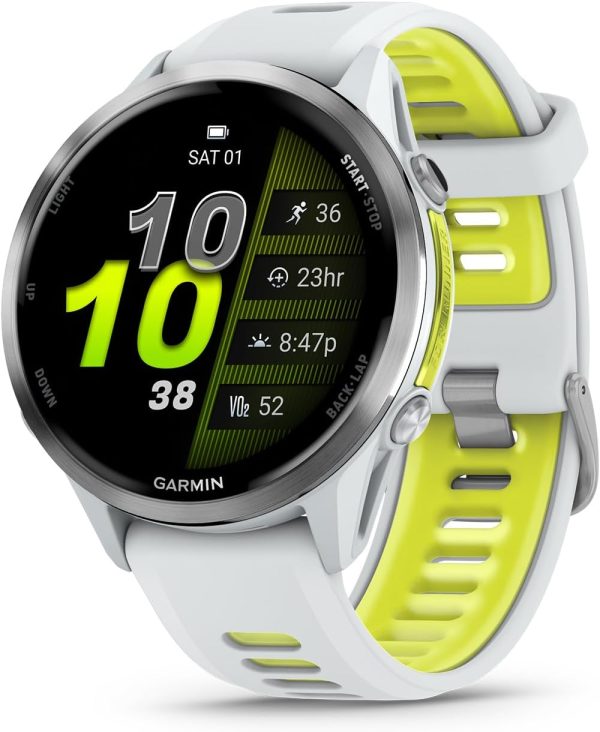 Garmin Forerunner 970, Premium GPS Running and Triathlon Smartwatch, AMOLED Display, Built-in LED Flashlight, Carbon Gray DLC Titanium with Black Case and Black/Translucent Whitestone Band